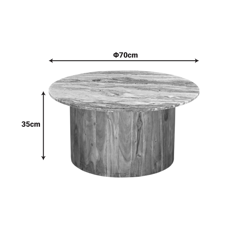 Coffee table Sergy pakoworld solid acacia wood in natural color and marble top D70x35cm Coffee table Sergy pakoworld solid acacia wood in natural color and marble top D70x35cm