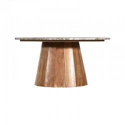 Coffee table Ezerdian pakoworld solid acacia wood in natural color and marble table top D90x45cm Coffee table Ezerdian pakoworld solid acacia wood in natural color and marble table top D90x45cm