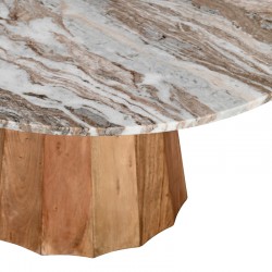 Coffee table Ezerdian pakoworld solid acacia wood in natural color and marble table top D90x45cm Coffee table Ezerdian pakoworld solid acacia wood in natural color and marble table top D90x45cm