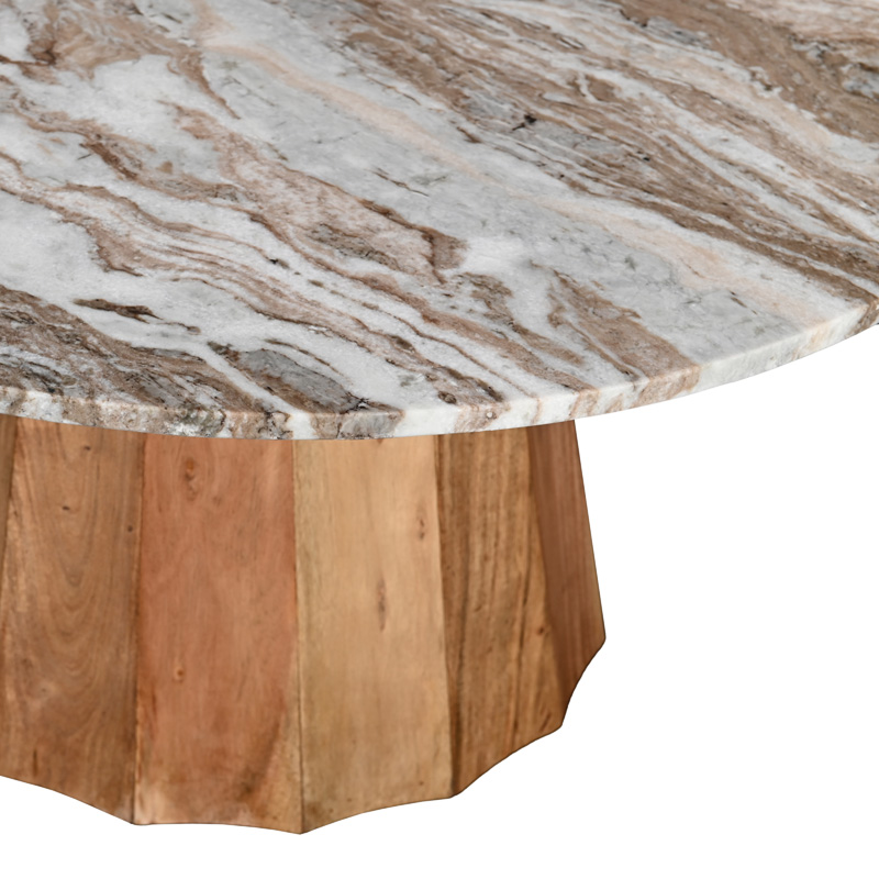 Coffee table Ezerdian pakoworld solid acacia wood in natural color and marble table top D90x45cm Coffee table Ezerdian pakoworld solid acacia wood in natural color and marble table top D90x45cm