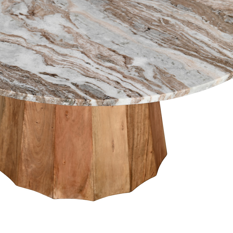 Table Ezerdian pakoworld solid acacia wood in natural color and marble table top D120x76cm Table Ezerdian pakoworld solid acacia wood in natural color and marble table top D120x76cm