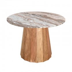 Table Ezerdian pakoworld solid acacia wood in natural color and marble table top D120x76cm Table Ezerdian pakoworld solid acacia wood in natural color and marble table top D120x76cm