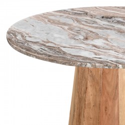 Table Ezerdian pakoworld solid acacia wood in natural color and marble table top D150x76cm Table Ezerdian pakoworld solid acacia wood in natural color and marble table top D150x76cm