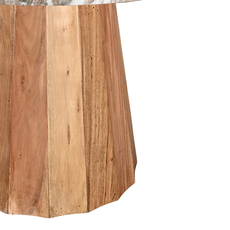 Table Ezerdian pakoworld solid acacia wood in natural color and marble table top D150x76cm Table Ezerdian pakoworld solid acacia wood in natural color and marble table top D150x76cm