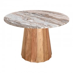 Table Ezerdian pakoworld solid acacia wood in natural color and marble table top D150x76cm Table Ezerdian pakoworld solid acacia wood in natural color and marble table top D150x76cm