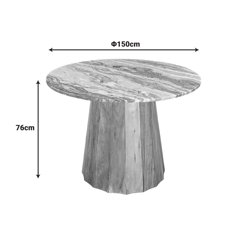 Table Ezerdian pakoworld solid acacia wood in natural color and marble table top D150x76cm Table Ezerdian pakoworld solid acacia wood in natural color and marble table top D150x76cm