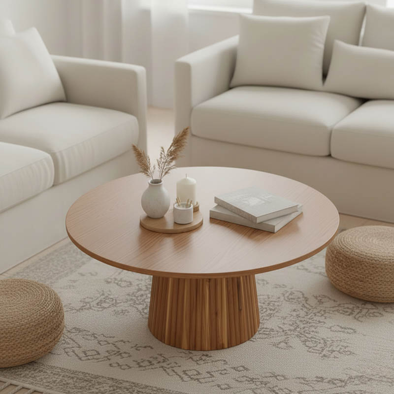 Coffee table Canicule II pakoworld solid acacia wood in walnut shade Φ80x40cm