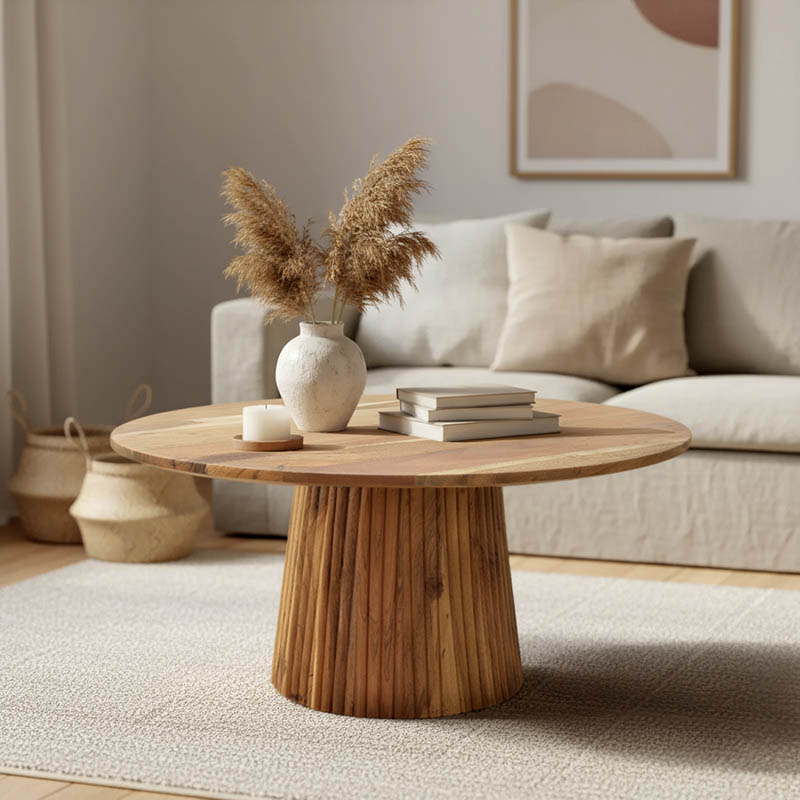 Coffee table Canicule II pakoworld solid acacia wood in natural shade D80x40cm