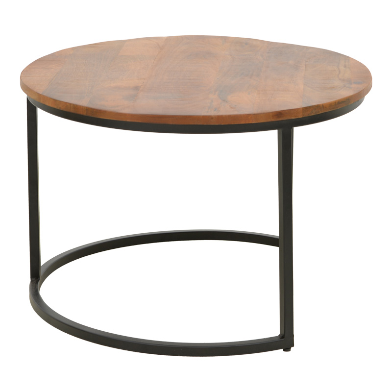 Frina pakoworld coffee table set of 3 mango wood in walnut color with black metal leg