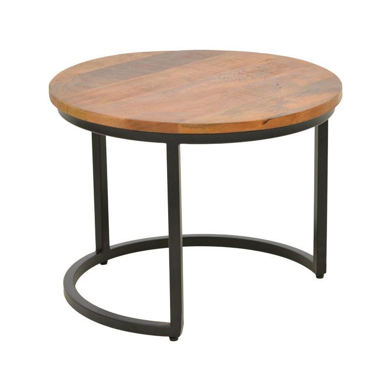 Frina pakoworld coffee table set of 3 mango wood in walnut color with black metal leg