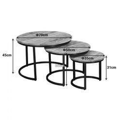 Frina pakoworld coffee table set of 3 mango wood in walnut color with black metal leg