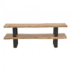 Έπιπλο τηλεόρασης Fuji pakoworld μασίφ ξύλο ακακίας σε φυσική απόχρωση με μαύρα μεταλλικά πόδια 140x40x52εκ