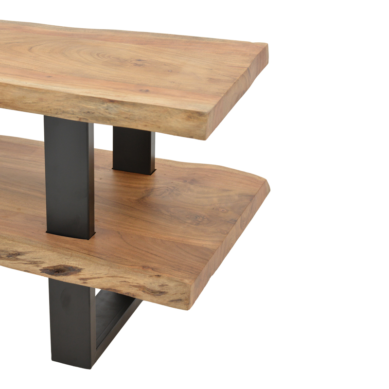 Έπιπλο τηλεόρασης Fuji pakoworld μασίφ ξύλο ακακίας σε φυσική απόχρωση με μαύρα μεταλλικά πόδια 140x40x52εκ