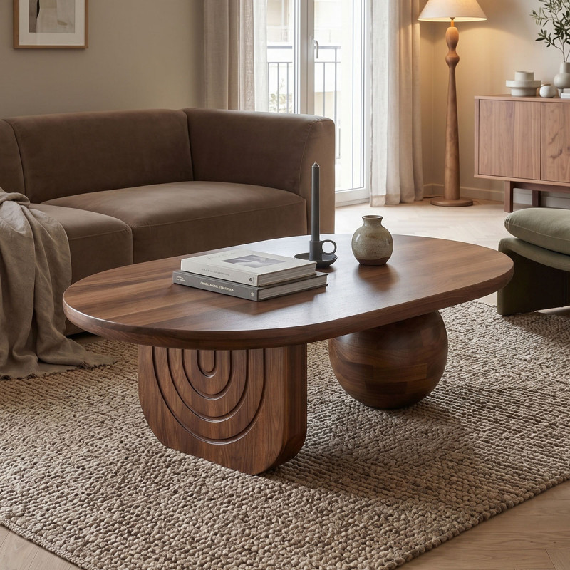 Τραπέζι σαλονιού Kane pakoworld μασίφ ξύλο ακακίας καρυδι 110x72x38εκ