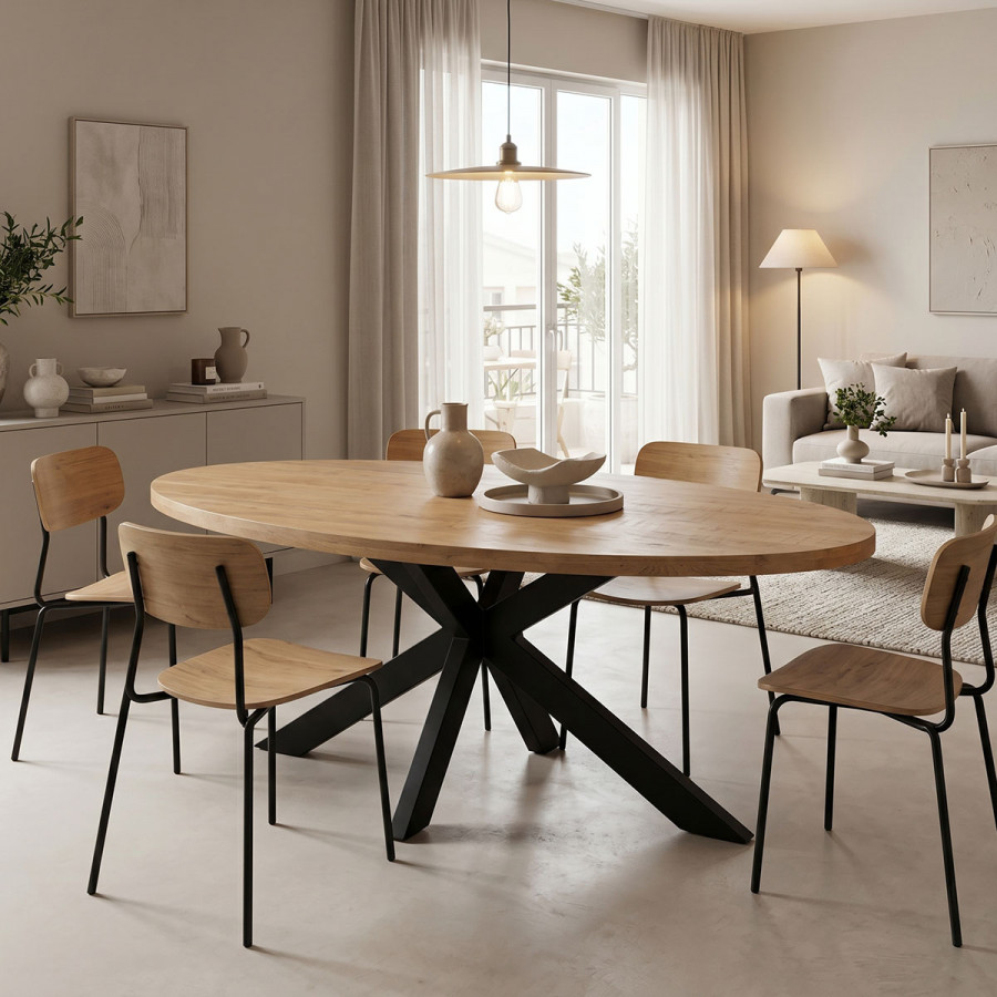 Dining table Jenma pakoworld solid mango wood in natural color-black metal leg 200x100x76cm