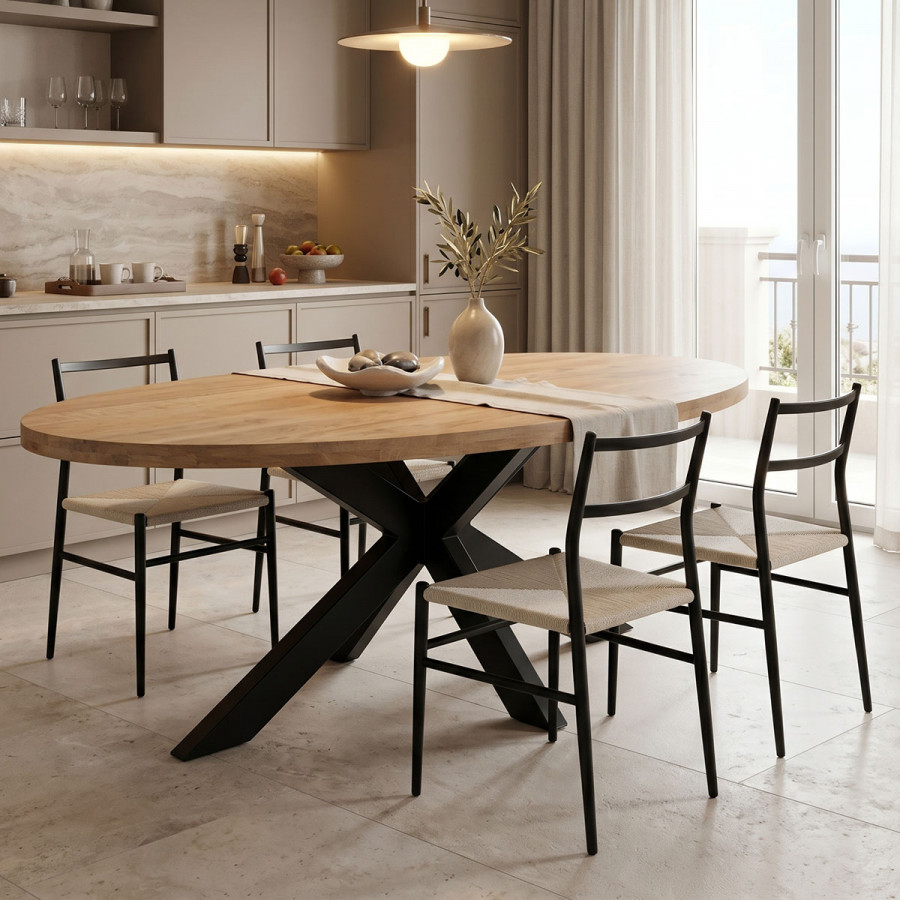 Dining table Jenma pakoworld solid mango wood in natural color-black metal leg 180x90x76cm