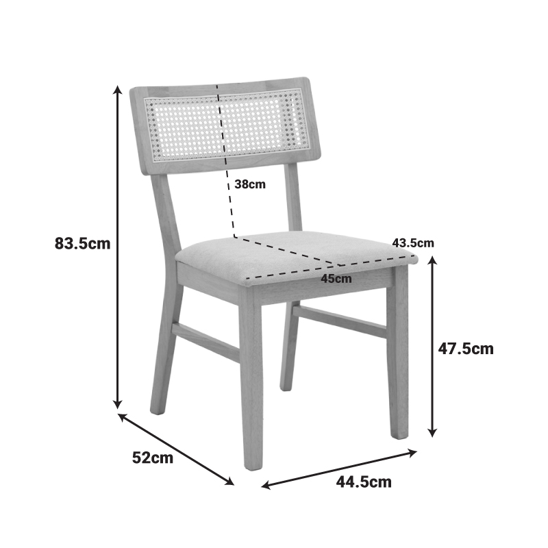Raffles chair pakoworld rubberwood with pe rattan and grey beige fabric 47x48x83.5cm