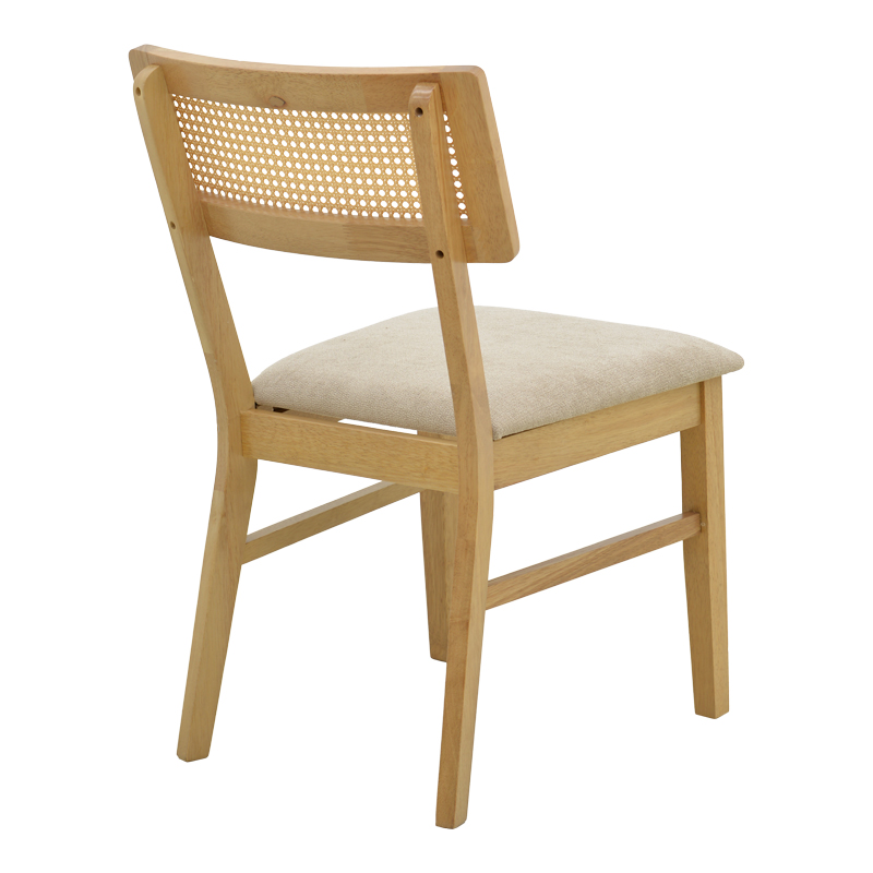 Raffles chair pakoworld rubberwood with pe rattan and grey beige fabric 47x48x83.5cm