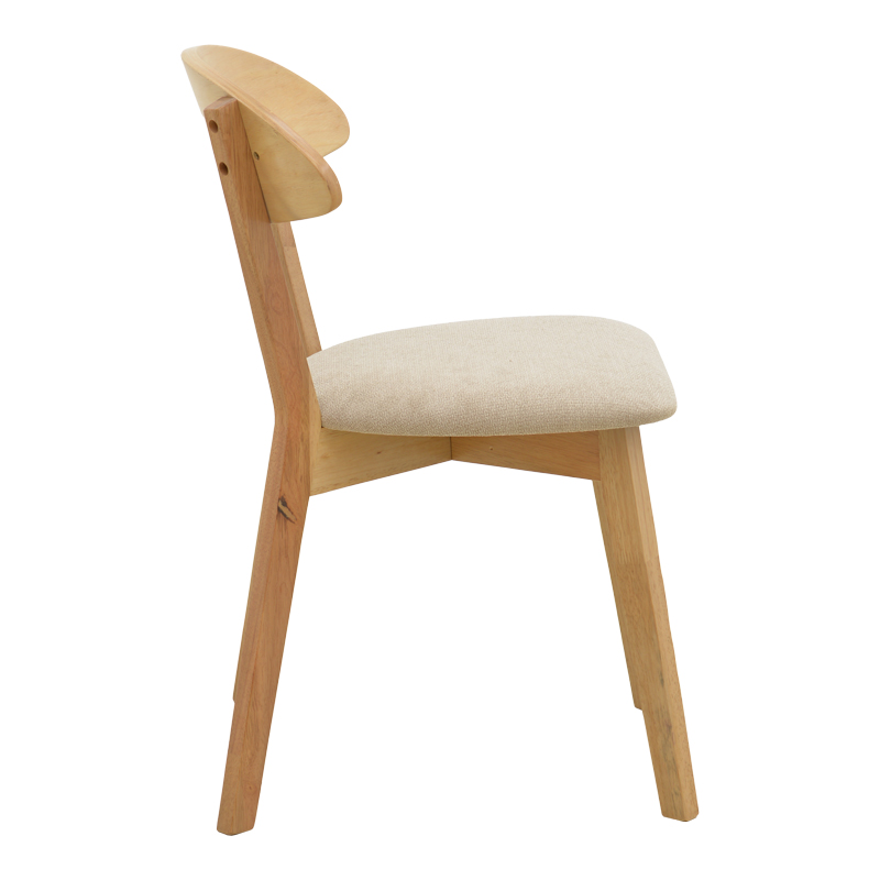 Καρέκλα Canon pakoworld rubberwood σε φυσική απόχρωση με γκρι μπεζ ύφασμα 43x43x79.5εκ