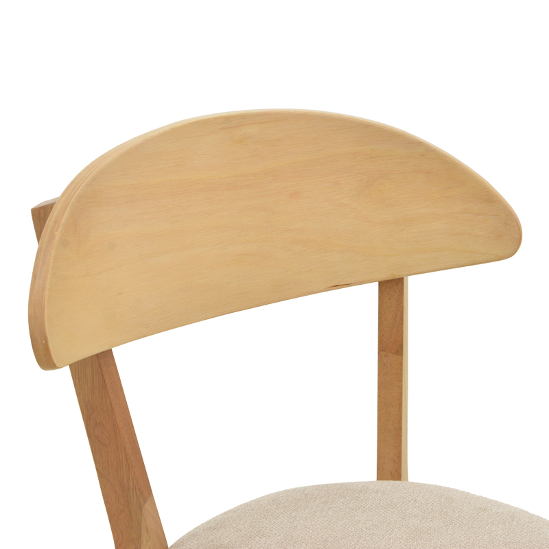 Καρέκλα Canon pakoworld rubberwood σε φυσική απόχρωση με γκρι μπεζ ύφασμα 43x43x79.5εκ