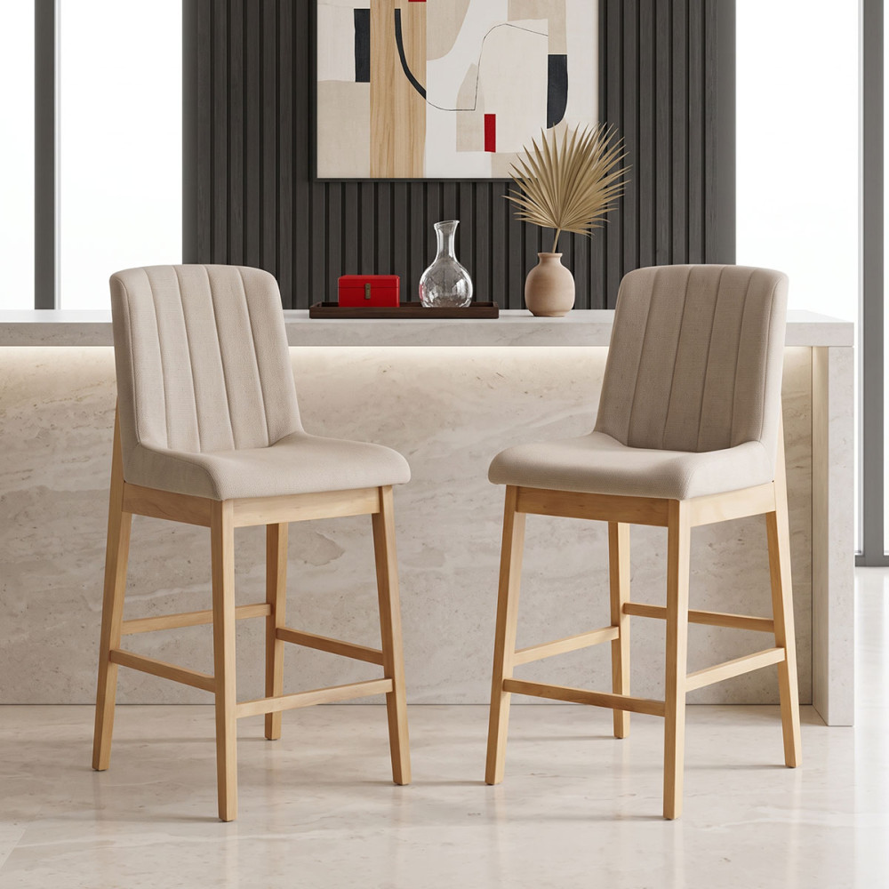 Σκαμπό μπαρ Dalby pakoworld sonoma rubberwood και μπεζ ύφασμα 50x45x102,5εκ