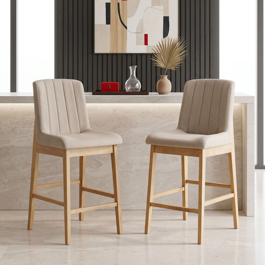 Σκαμπό μπαρ Dalby pakoworld sonoma rubberwood και μπεζ ύφασμα 50x45x102,5εκ