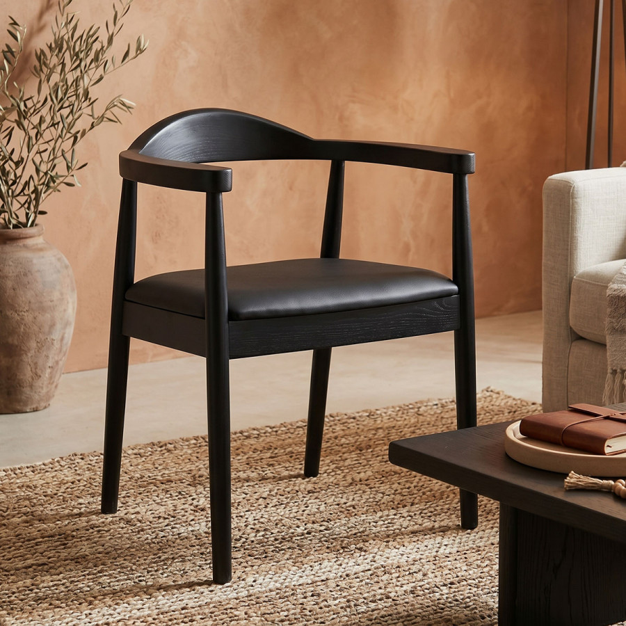 Armchair Joube pakoworld black color rubberwood and black pu cushion 59x48x73cm