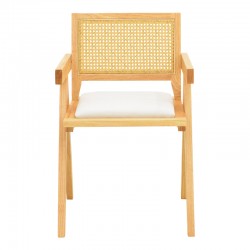 Winslow armchair pakoworld rubberwood in natural shade-whtie fabric 51x54x80cm