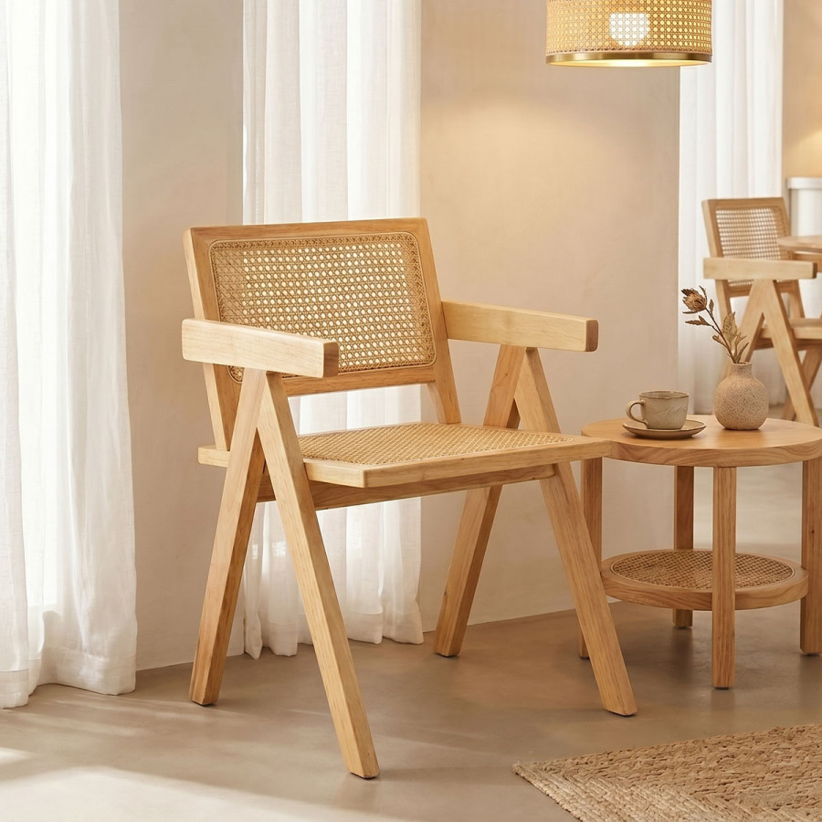 Winslow armchair pakoworld rubberwood-rattan in natural shade 51x54x80cm