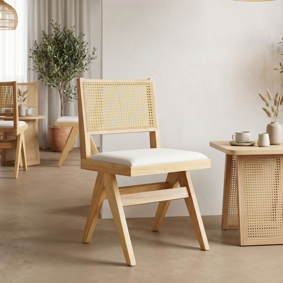 Winslow chair pakoworld rubberwood in natural shade-white fabric 46x58x80cm