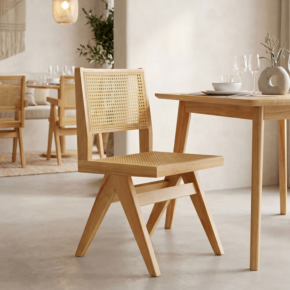 Winslow chair pakoworld rubberwood-rattan in natural shade 46x58x80cm