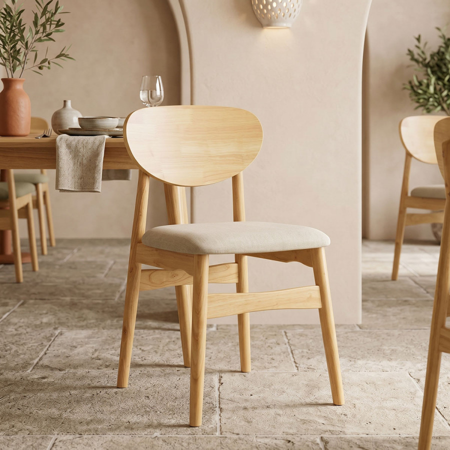Cardith chair pakoworld rubberwood-plywood in natural shade-grey beige fabric 48x51x78cm