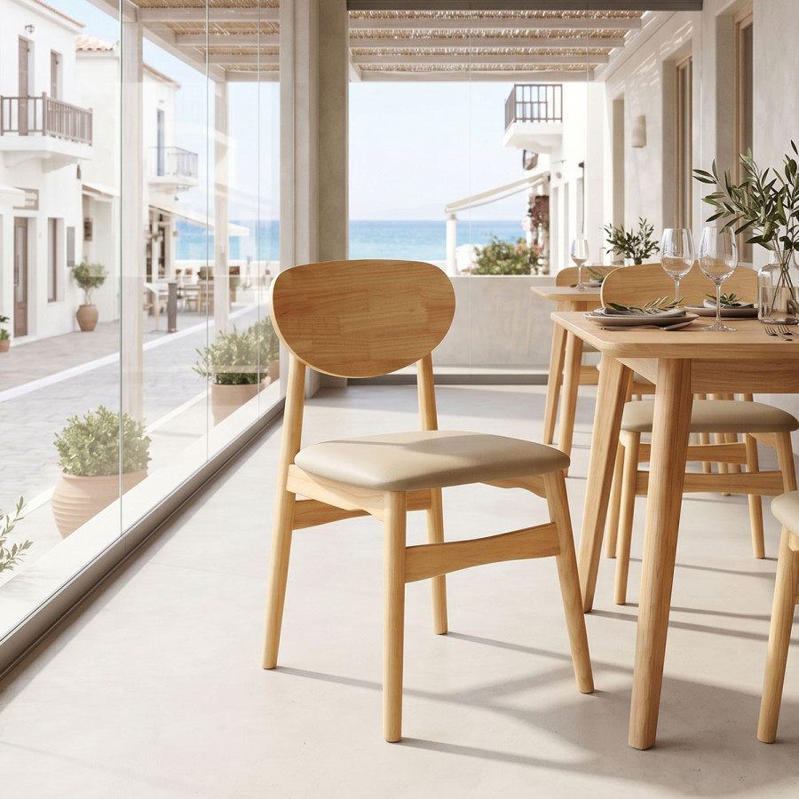 Cardith chair pakoworld rubberwood-plywood in natural shade-pu beige 48x51x78cm