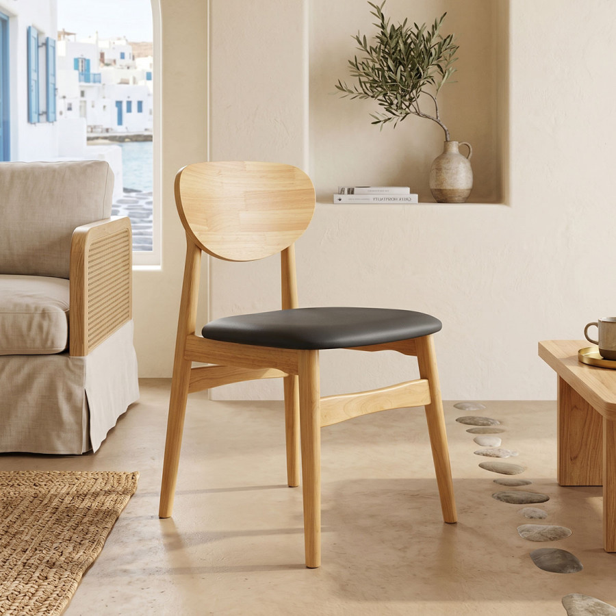 Cardith chair pakoworld rubberwood-plywood in natural shade-pu black 48x51x78cm