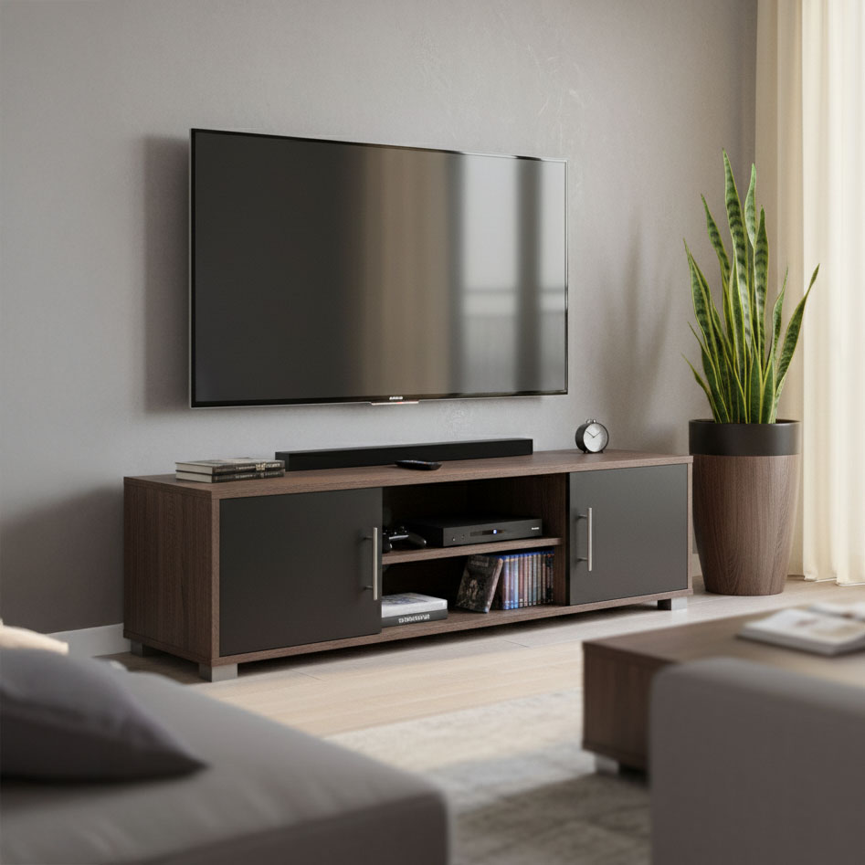 Serank pakoworld TV cabinet in oak-anthracite shade 120x40x40cm