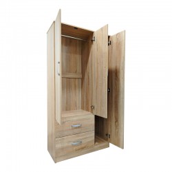 Ντουλάπα τρίφυλλη με 2 συρτάρια Lego pakoworld σε sonoma απόχρωση 90x42x180εκ