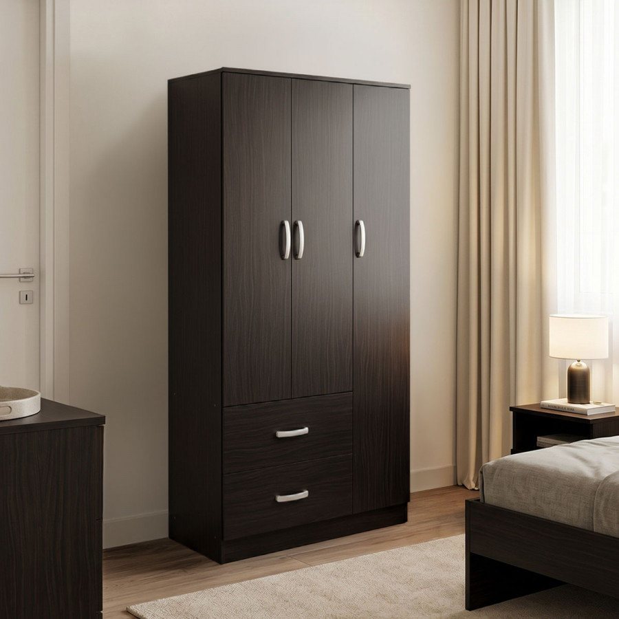 Three-door wardrobe with 2 drawers Athos pakoworld in wenge color 90x42x180cm