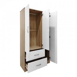 Ντουλάπα τρίφυλλη με 2 συρτάρια Lego pakoworld σε sonoma-λευκή απόχρωση 90x42x180εκ