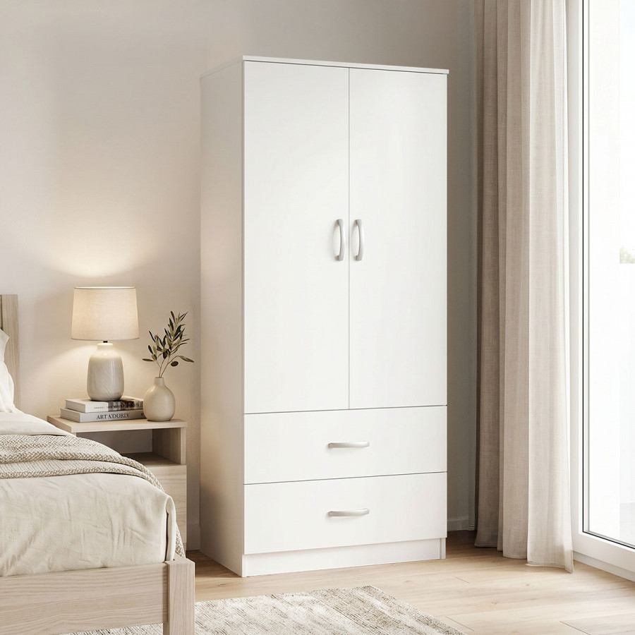 Two-door wardrobe with 2 drawers Athos pakoworld in white color 80x42x180cm
