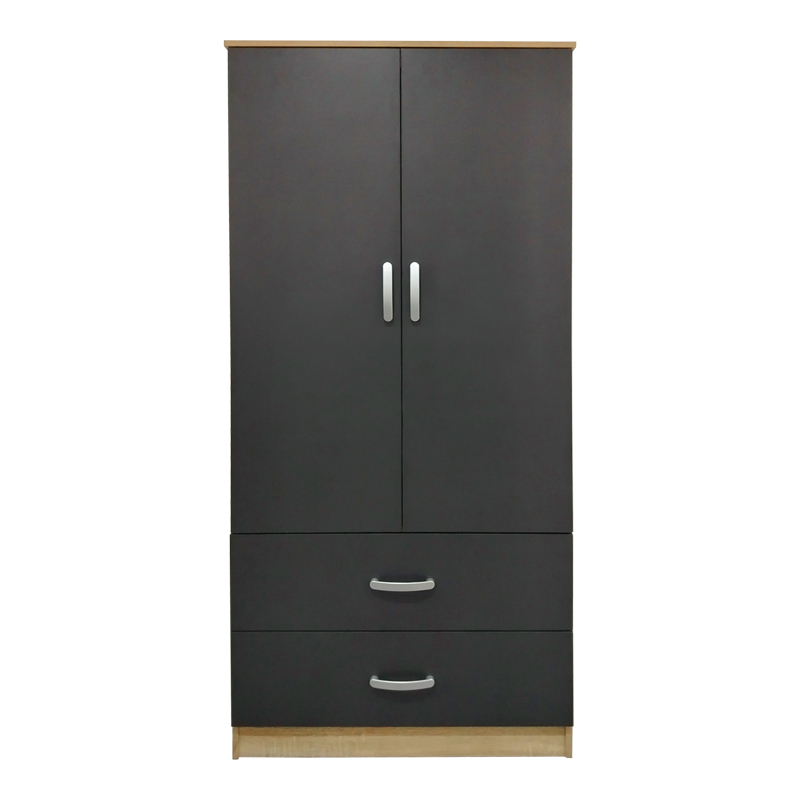 Ντουλάπα δίφυλλη με 2 συρτάρια Lego pakoworld σε sonoma-ανθρακί απόχρωση 80x42x180εκ