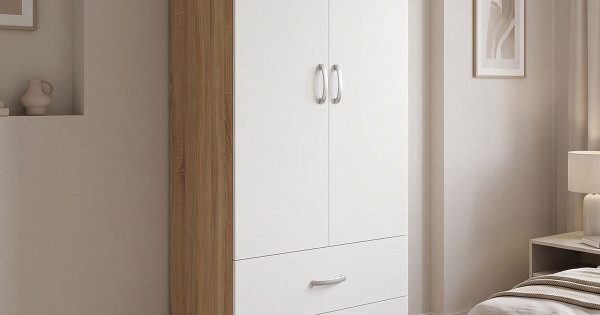Two-door wardrobe with 2 drawers Athos pakoworld in sonoma-white