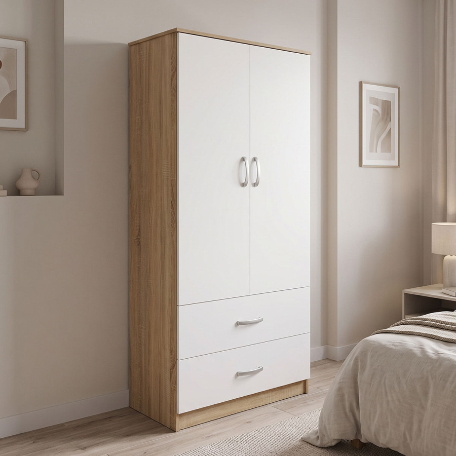 Ντουλάπα δίφυλλη Athos pakoworld σε Sonoma απόχρωση 80x42x180εκ