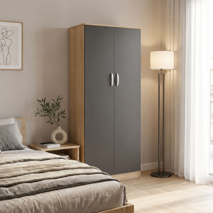 Two-door wardrobe Athos pakoworld in sonoma-dark grey color 80x42x180cm