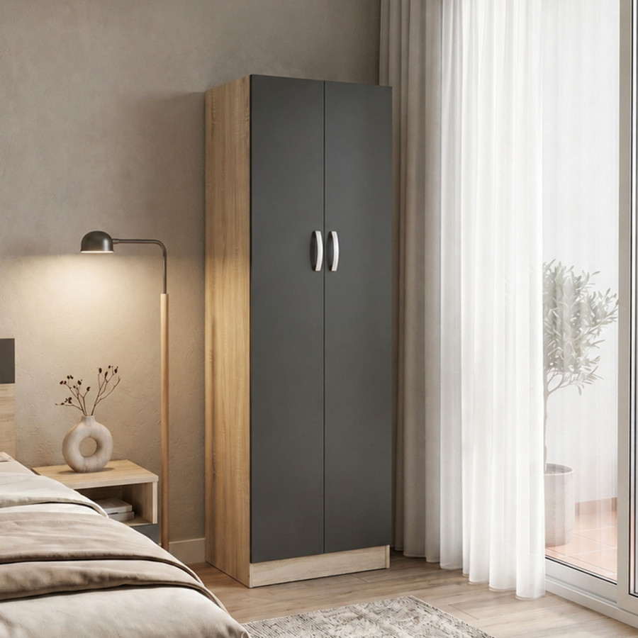 Two-door wardrobe Athos pakoworld in sonoma-dark grey color 60x42x180cm