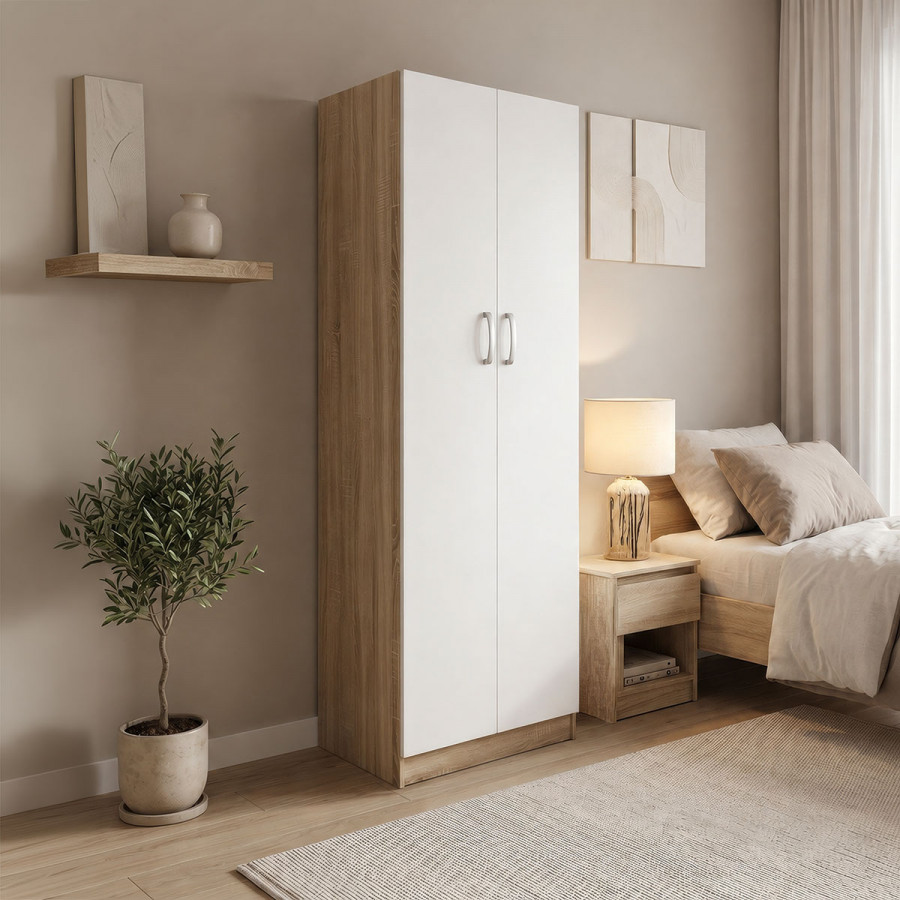 Two-door wardrobe Athos pakoworld in sonoma-white color 60x42x180cm