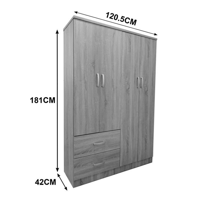 Four-door wardrobe with 2 drawers Lego pakoworld in sonoma color 120.5x42x181cm