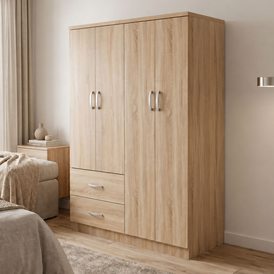 Four-door wardrobe with 2 drawers Athos pakoworld in sonoma color 120.5x42x181cm