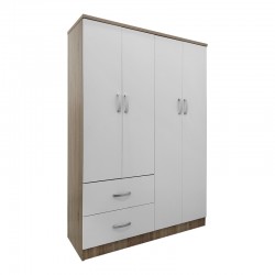 Four-door wardrobe with 2 drawers Lego pakoworld in sonoma-white color 120.5x42x181cm