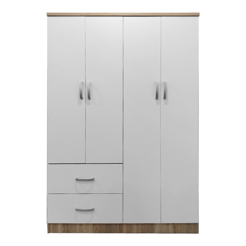 Four-door wardrobe with 2 drawers Lego pakoworld in sonoma-white color 120.5x42x181cm