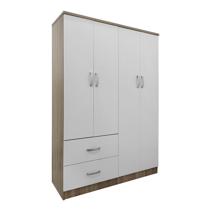 Four-door wardrobe with 2 drawers Lego pakoworld in sonoma-white color 120.5x42x181cm